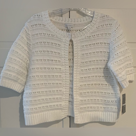 Chart Club Bright White Short Sleeve Cotton Sweater - Picture 1 of 6